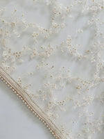 Embroidered cream dupatta with pearl trim