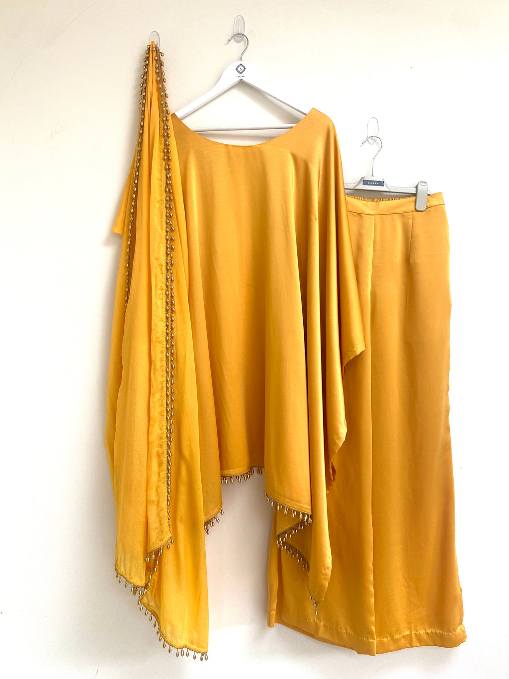 Kaftan, Trouser, Dupatta set - Marigold Yellow