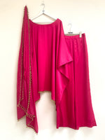 Kaftan, Trouser, Dupatta set - Pink Garnet