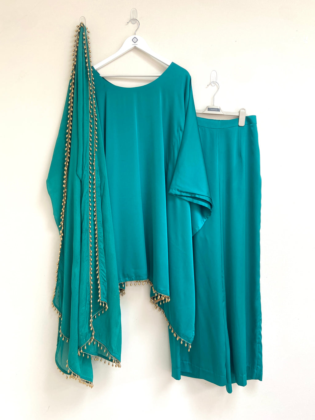 Kaftan, Trouser, Dupatta set - Elegant Emerald