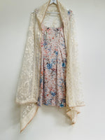 Embroidered cream dupatta with pearl trim