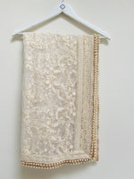 Embroidered cream dupatta with pearl trim