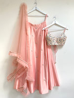 Pink Duchess Satin & Floral Lehenga set