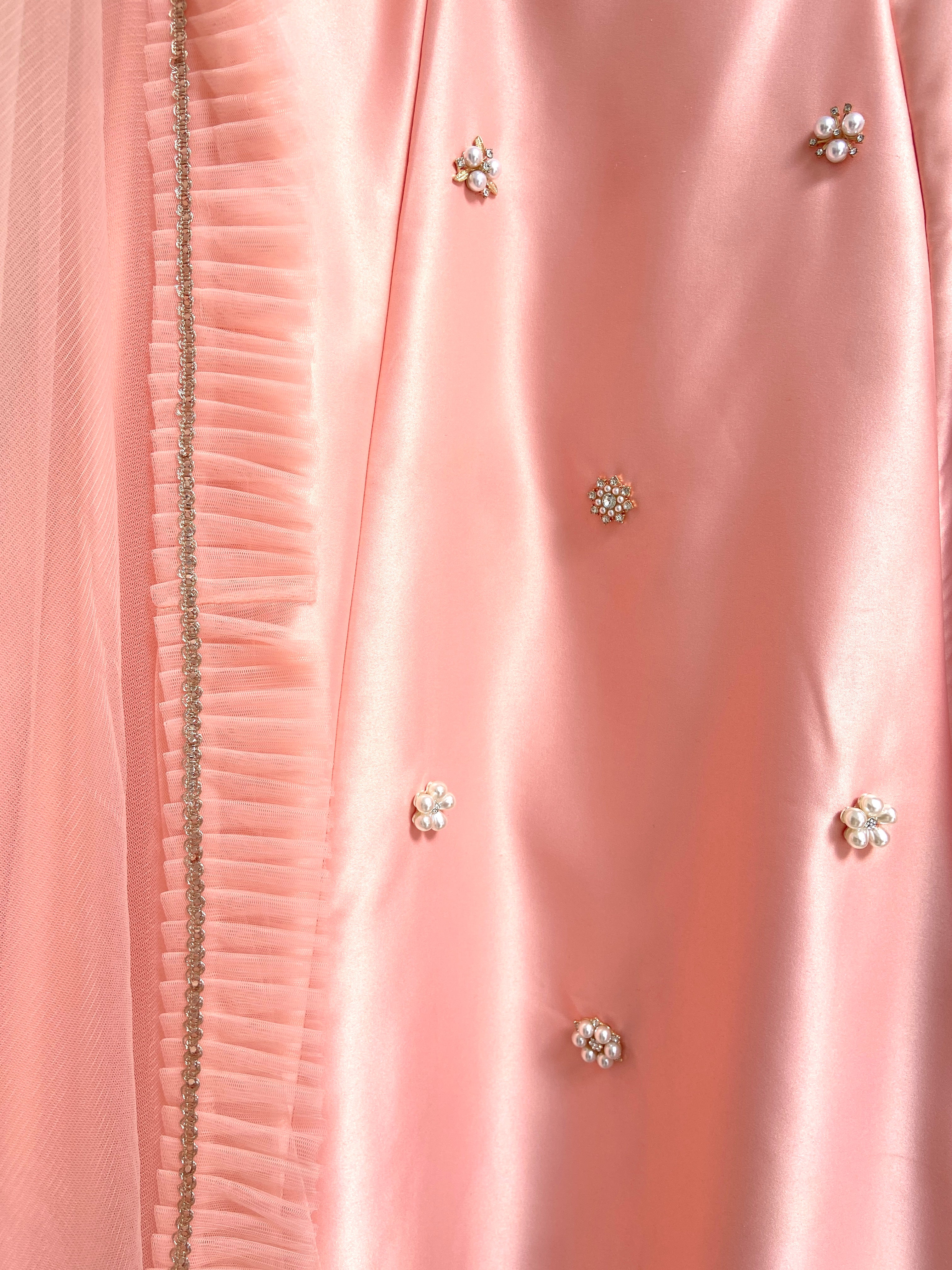 Pink Duchess Satin & Floral Lehenga set