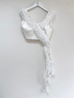 White crop top with waterfall frill trim