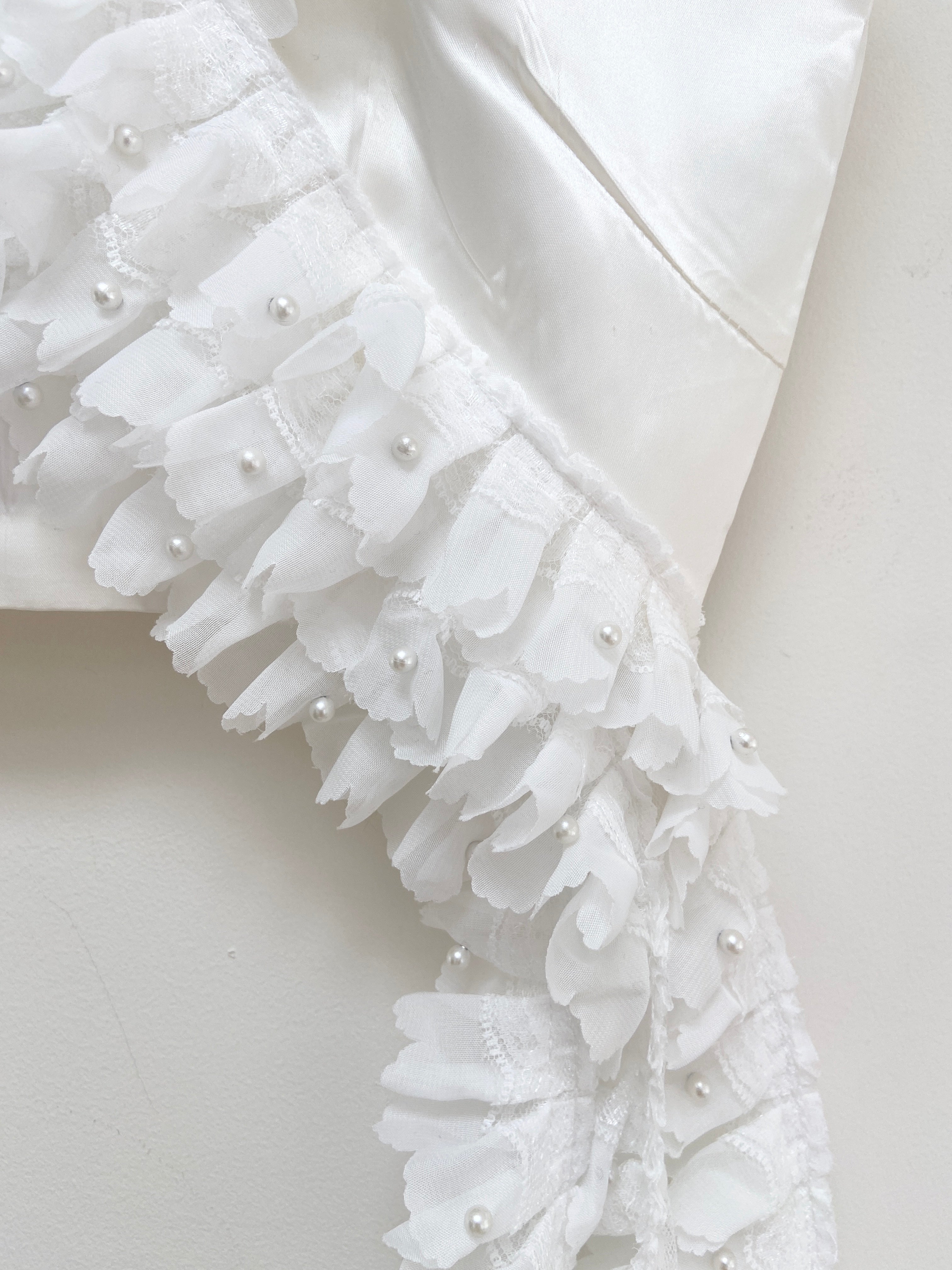 White crop top with waterfall frill trim