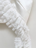 White crop top with waterfall frill trim