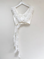 White crop top with waterfall frill trim