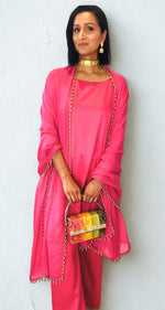Kaftan, Trouser, Dupatta set - Pink Garnet