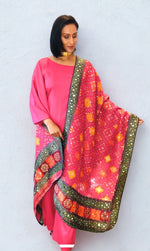 Kaftan, Trouser, Dupatta set - Pink Garnet