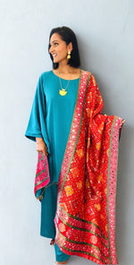 Kaftan, Trouser, Dupatta set - Elegant Emerald