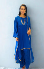Kaftan, Trouser, Dupatta set - Luminous Blue