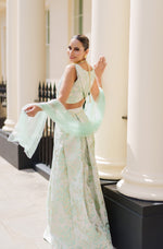Mint green brocade lehenga skirt