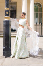 Mint green brocade lehenga skirt
