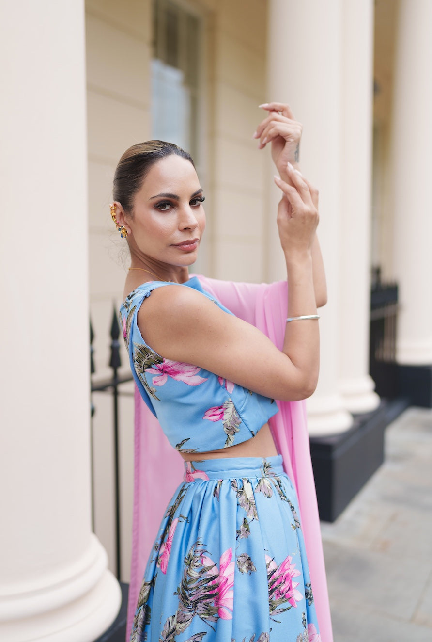 Blue floral Cross Over Top
