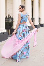 Blue floral Cross Over Top