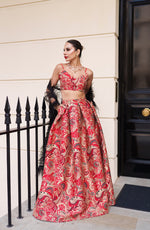 Ambi red lehenga skirt and bralette with choice of dupatta