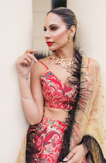 Ambi red lehenga skirt and bralette with choice of dupatta