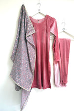 Anita .V. Velvet soft rose Pajami suit and dupatta set