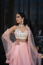 Pink Duchess Satin & Floral Lehenga set