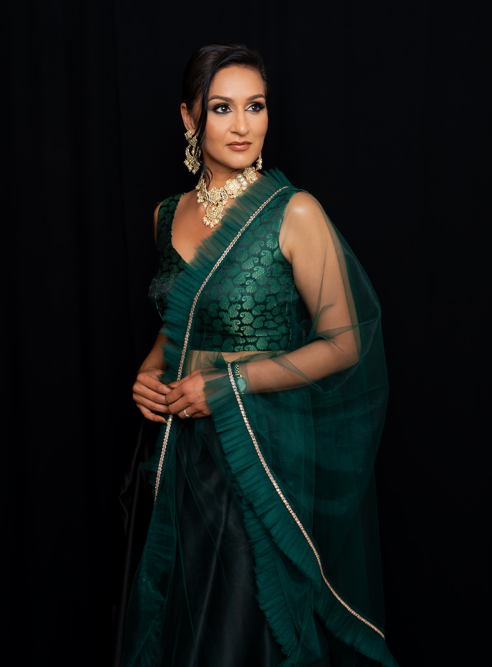 All over pleat dupatta - Emerald green