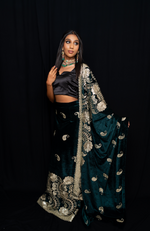 Ambi emerald green velvet lehenga skirt