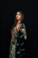 Ambi green velvet skirt and shawl set