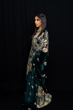 Ambi green and gold velvet lehenga set