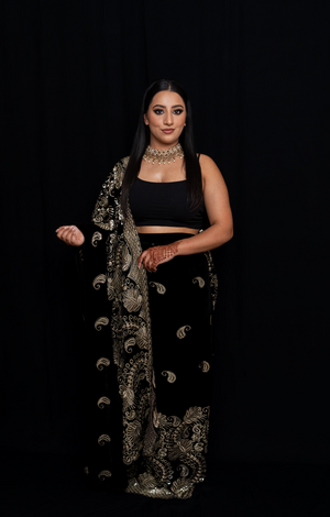 Ambi embroidered black velvet lehenga skirt
