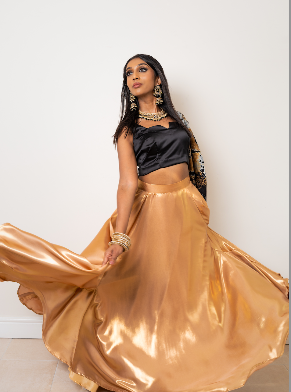 Lehenga Skirt Black Skirt And Gold Top Black Silk Bridesmaid