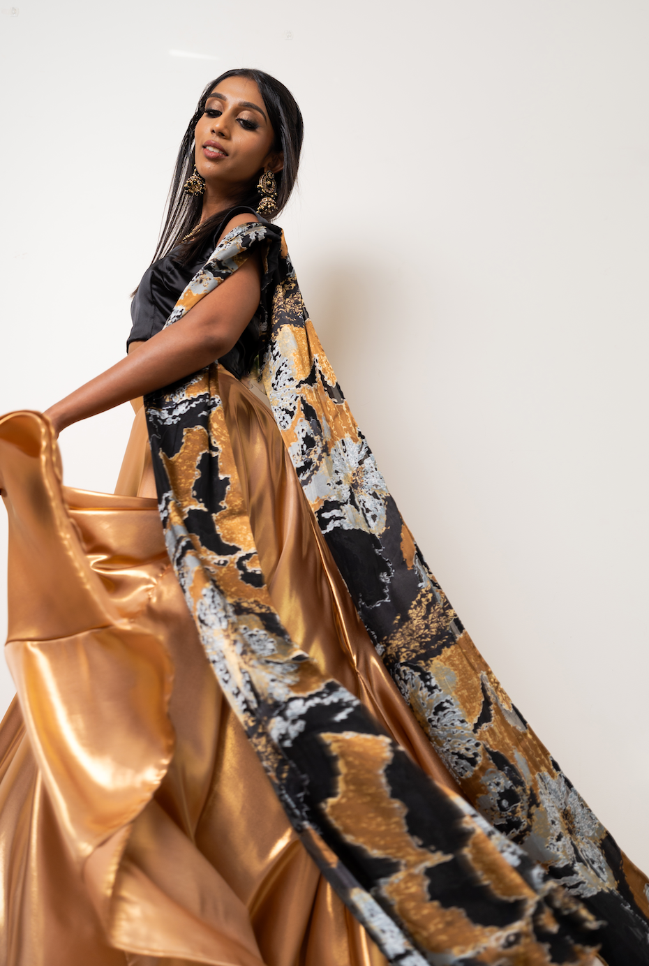 Silk marble black and gold dupatta