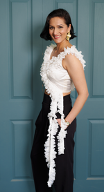 White crop top with waterfall frill trim