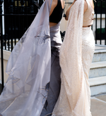 Gold pre-pleated sequin sari