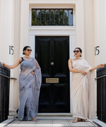 Grey and black pre-pleated organza sari