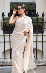 Gold pre-pleated sequin sari