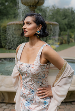 Gold floral jacquard trouser suit