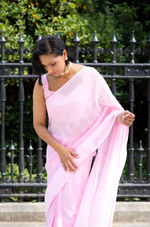 Pink pre-pleated sequin sari