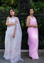 Pink pre-pleated sequin sari