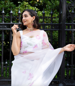 White pre-pleated organza sari