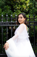 White pre-pleated organza sari
