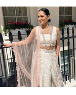 Pink and cream leaf brocade lehenga top