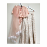 Leaf brocade skirt and gold dot wrap lehenga set