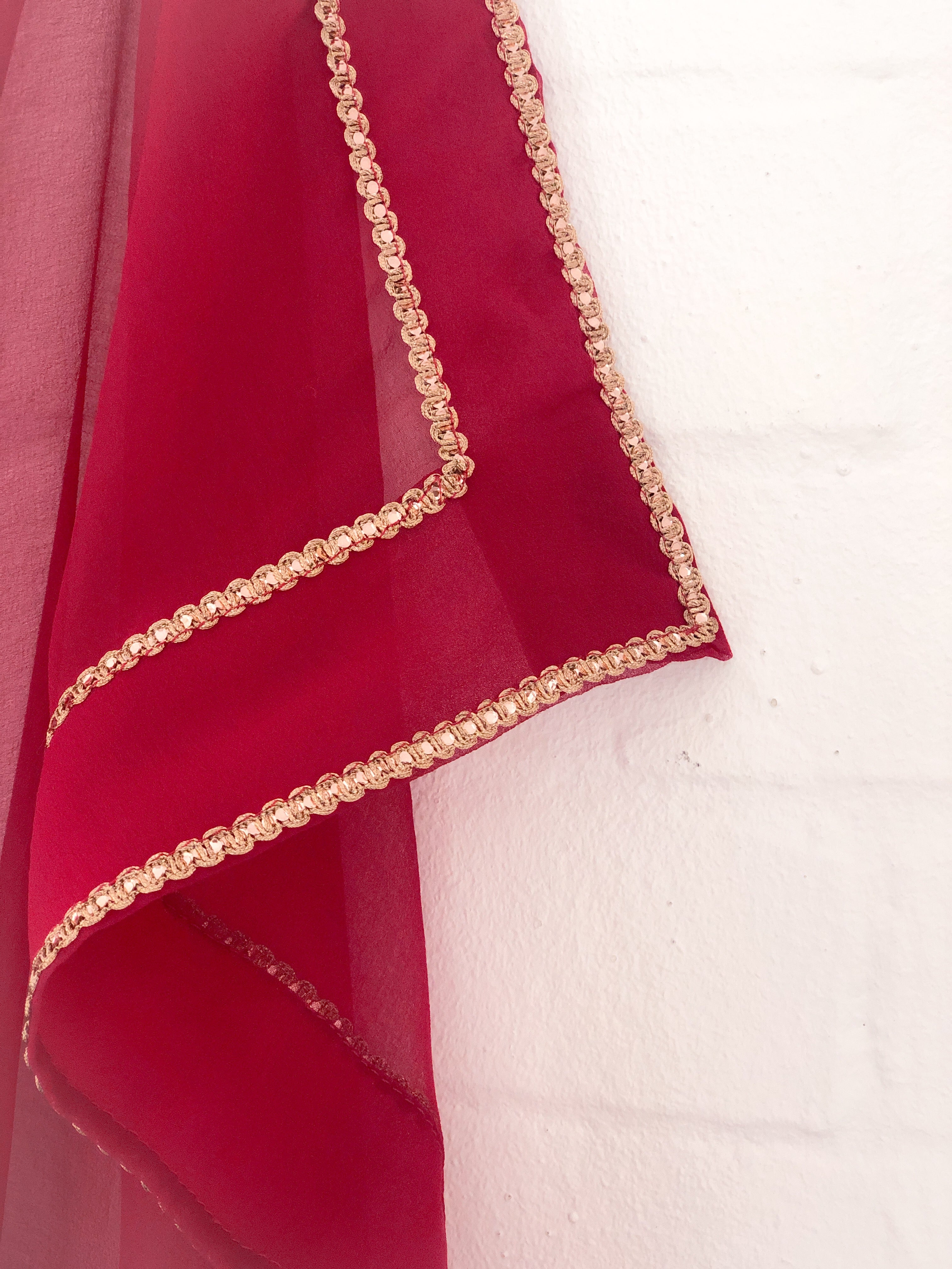 Gold Trim Maroon Dupatta