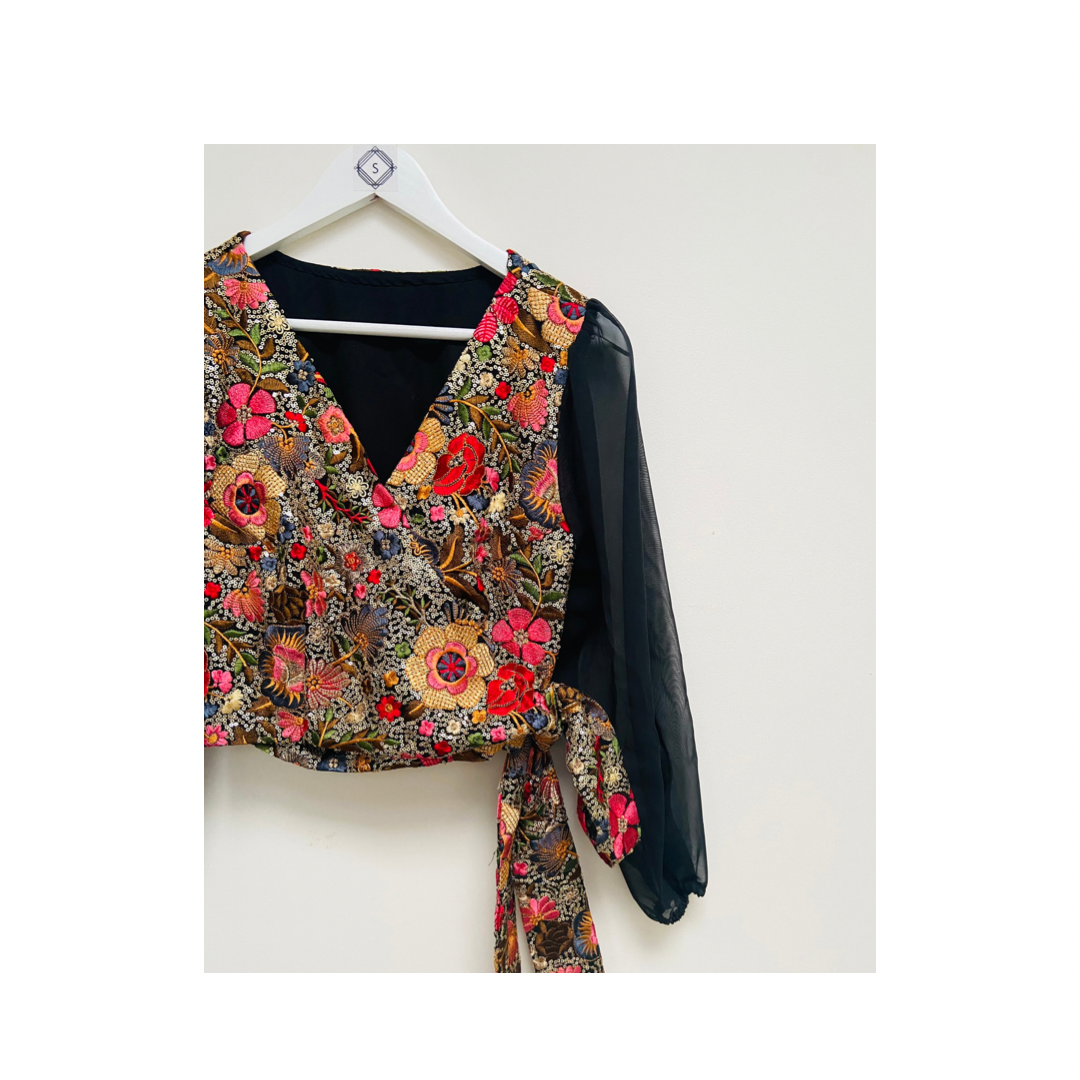 Floral sequin wrap over lehenga top