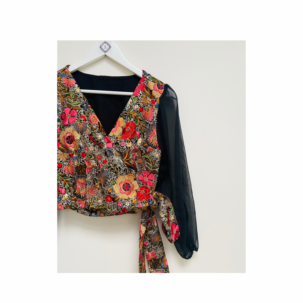 Floral sequin wrap over lehenga top