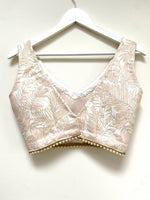 Pink and cream leaf brocade lehenga top