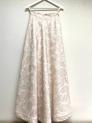 Pink and cream leaf brocade lehenga skirt
