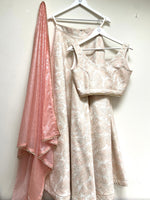 Pink and cream leaf brocade lehenga top