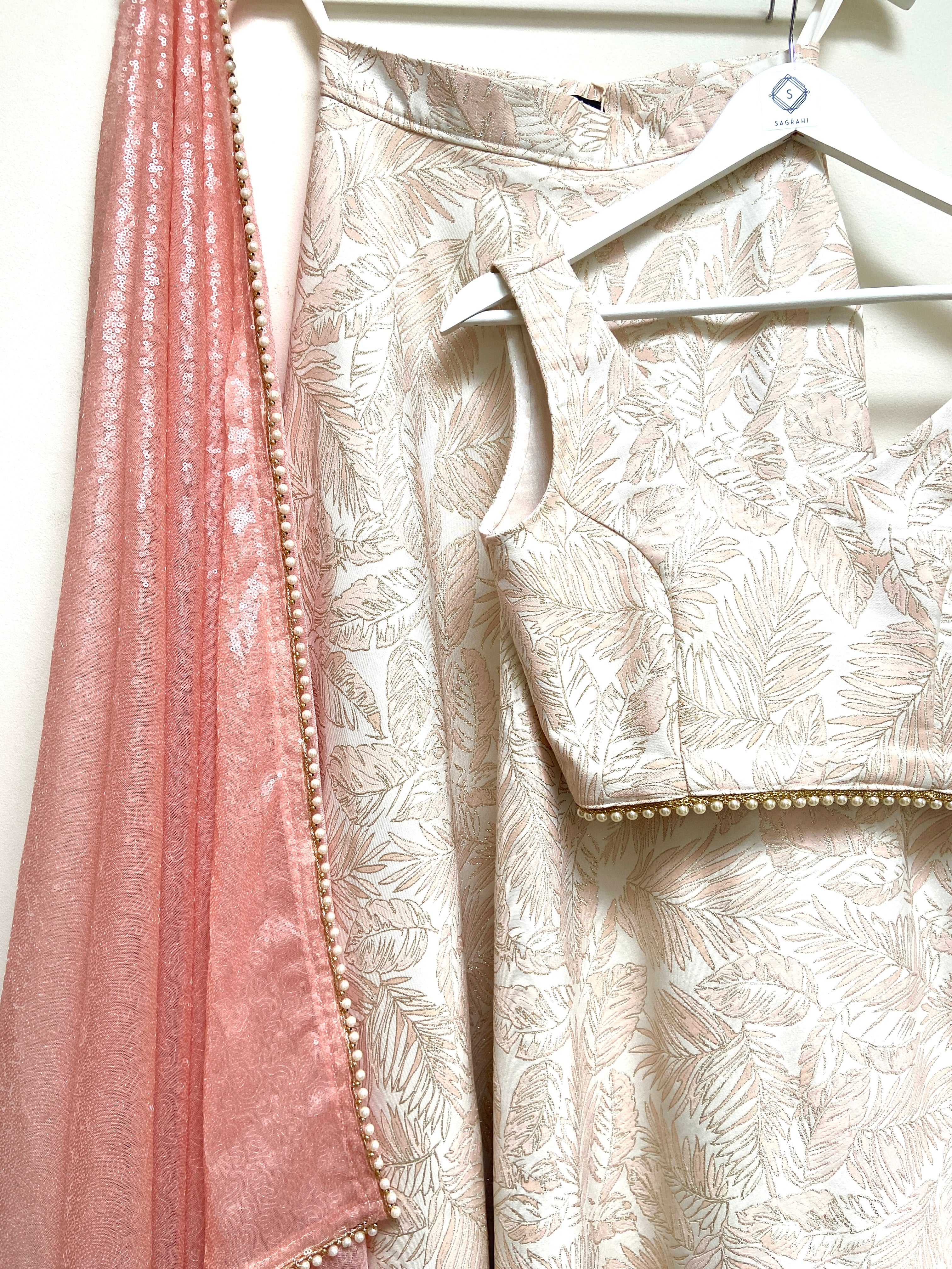 Pink sequin dupatta with beaded trim