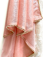 Pink sequin dupatta with beaded trim